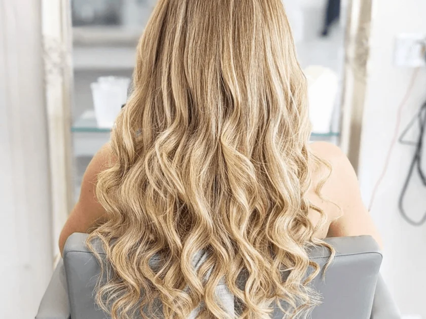 Long blond curly hair extensions