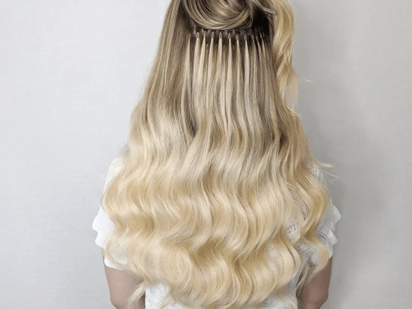 Long blond hair extensions
