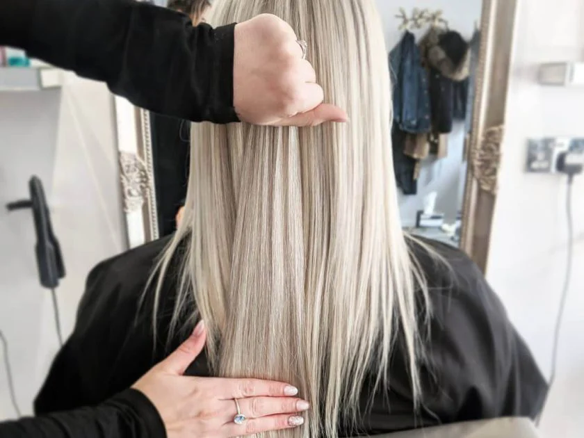 custom colour matching platinum blond russian hair extensions