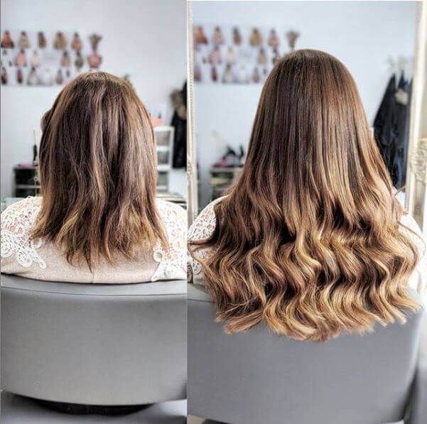 natural sun-kissed balayage with 16 inch virgin Russian hair york